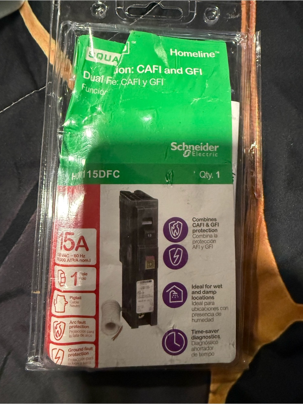 Homeline 15A Dual Function CAFI & GFI Circuit Breaker - Black
